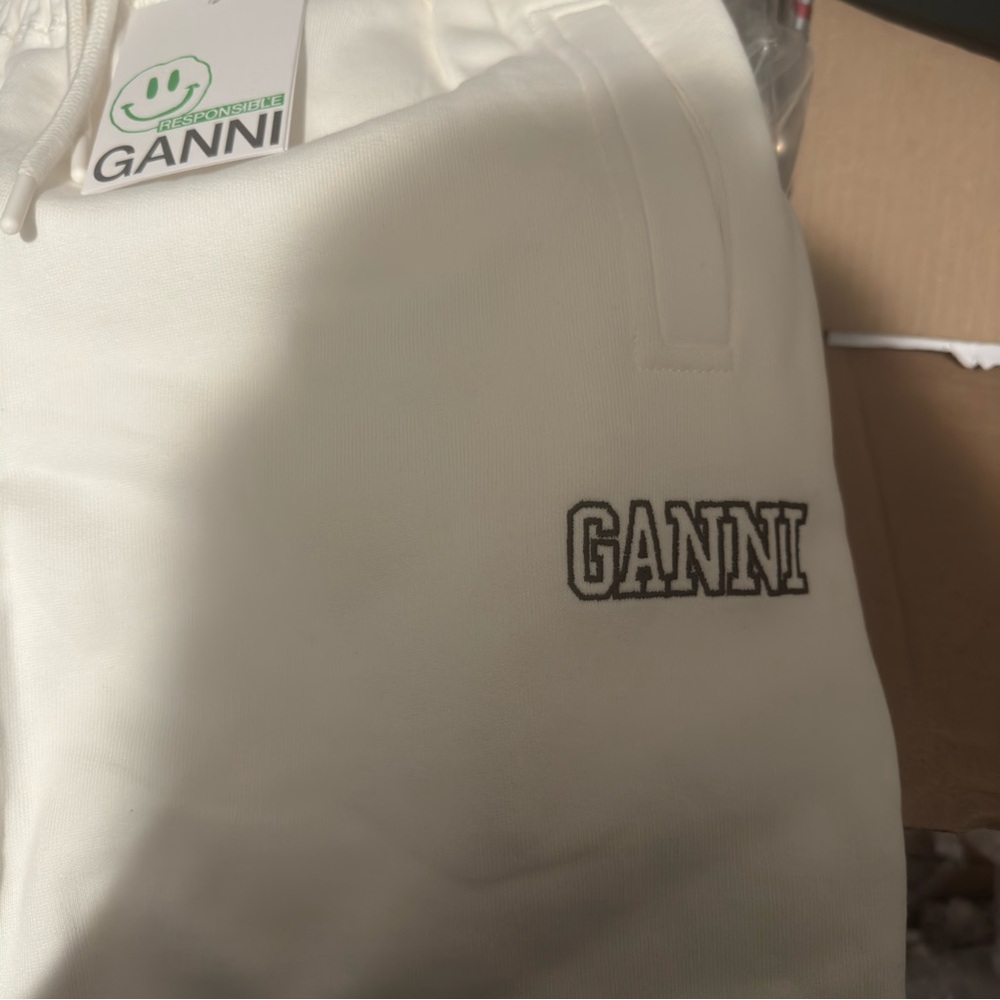 GANNI Wave Logo Sweatpants in White Brown - Picture 7 of 11